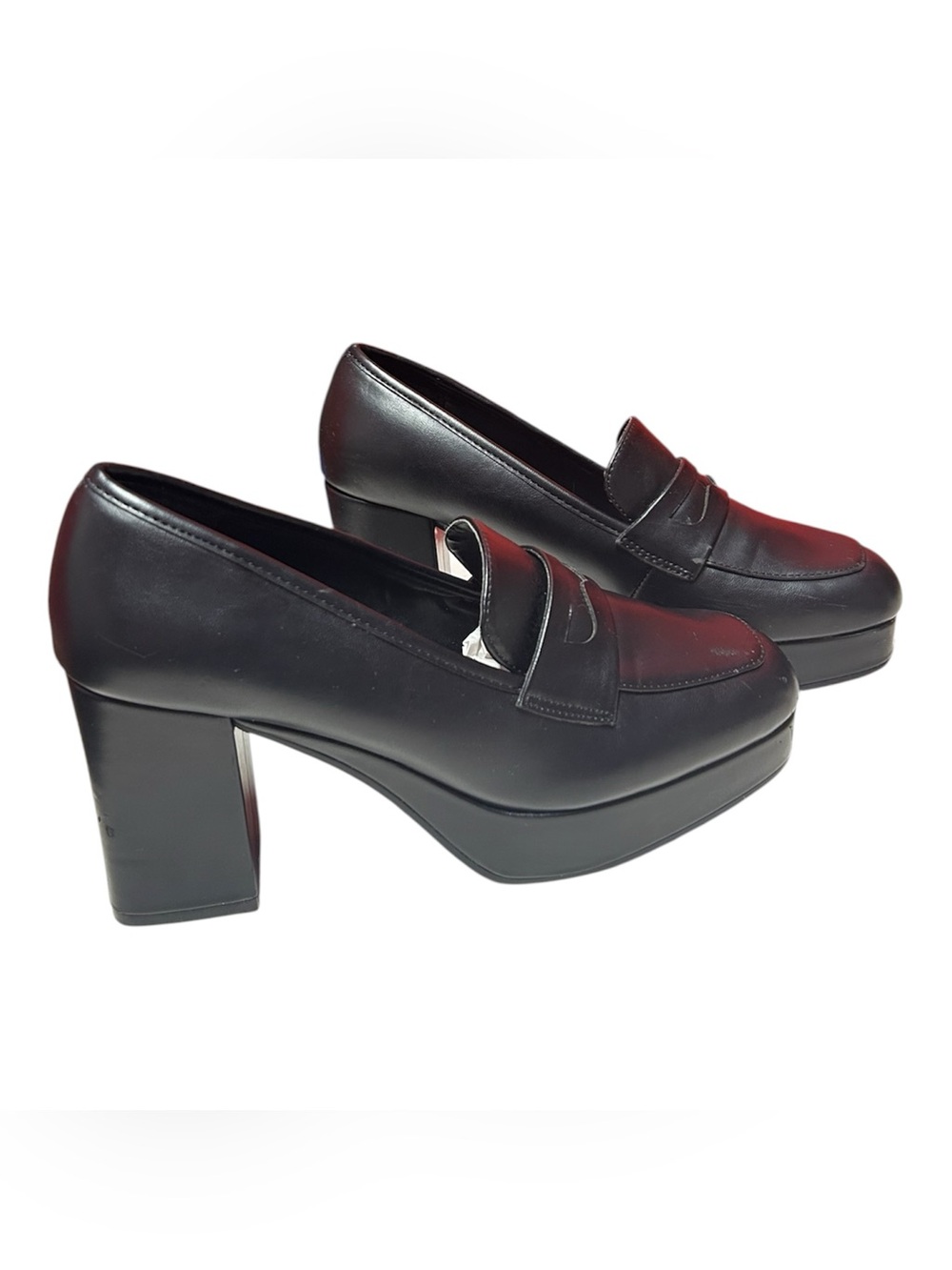 Urban Outfitters black loafers high block 3.5” heel thick platform sole